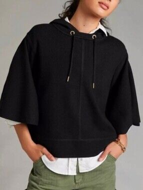 Anthropologie ​Maeve Black Hooded Poncho Sweater Size S